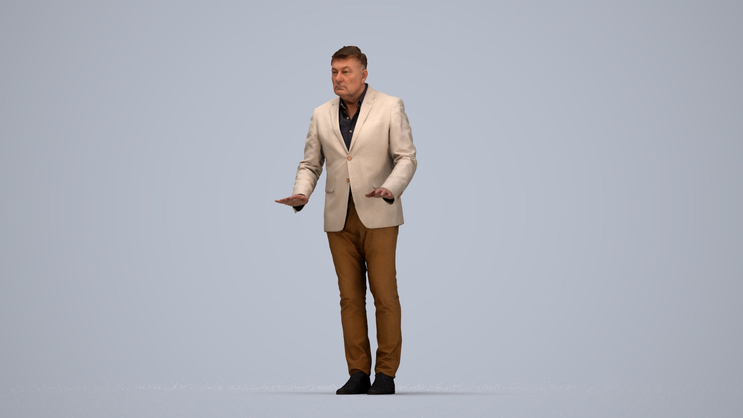 3D people model man business standing, scanned human for 3ds Max rendering, top-down view render