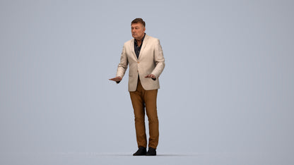 3D people model man business standing, scanned human for 3ds Max rendering, top-down view render