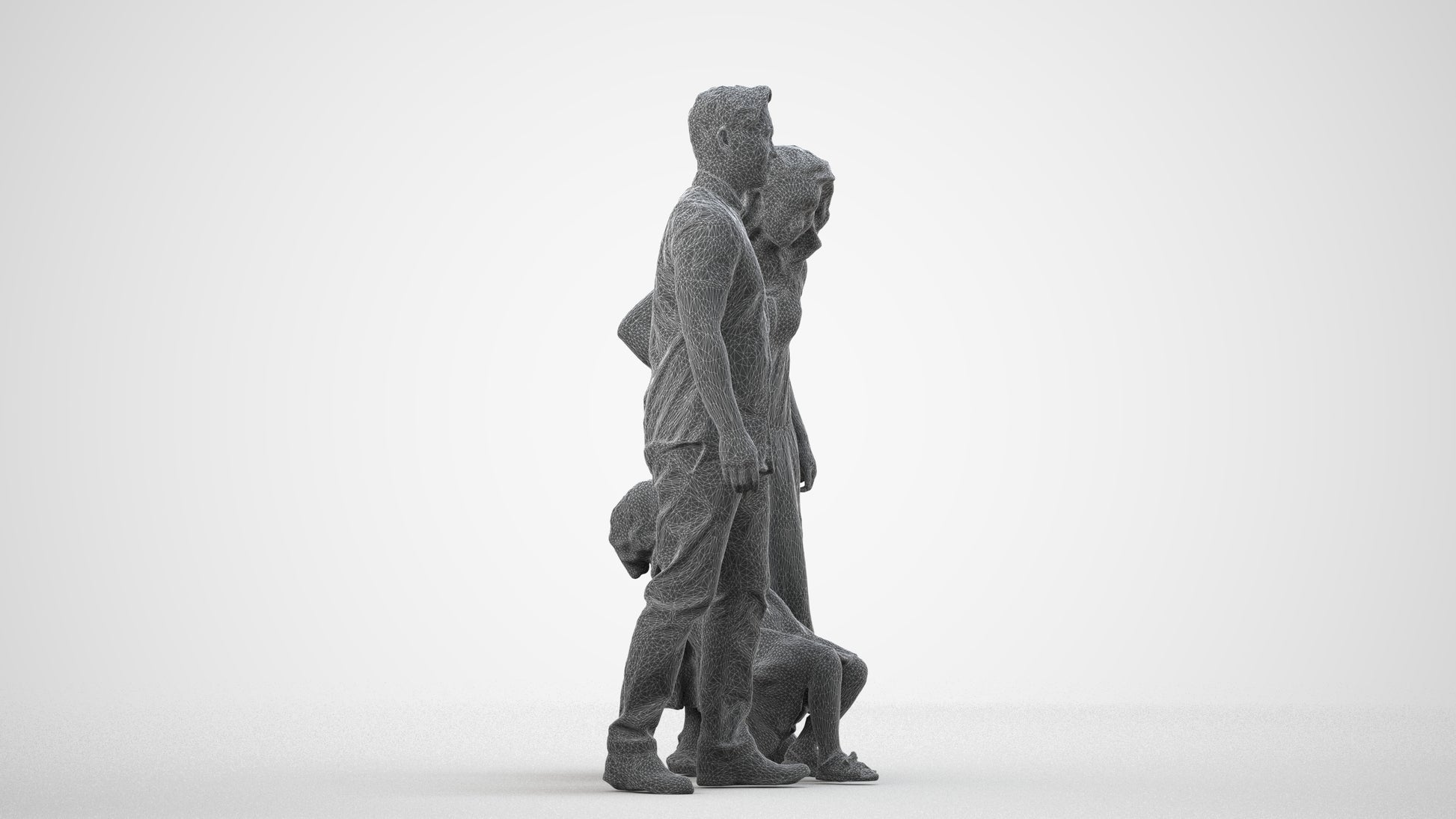 3D people model girl casual kids, scanned human for 3ds Max rendering, wireframe side view
