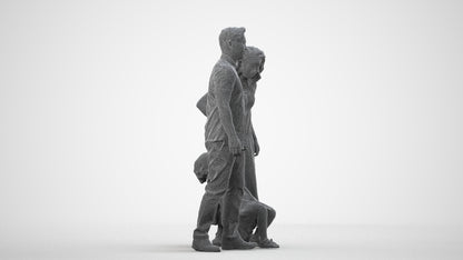 3D people model girl casual kids, scanned human for 3ds Max rendering, wireframe side view