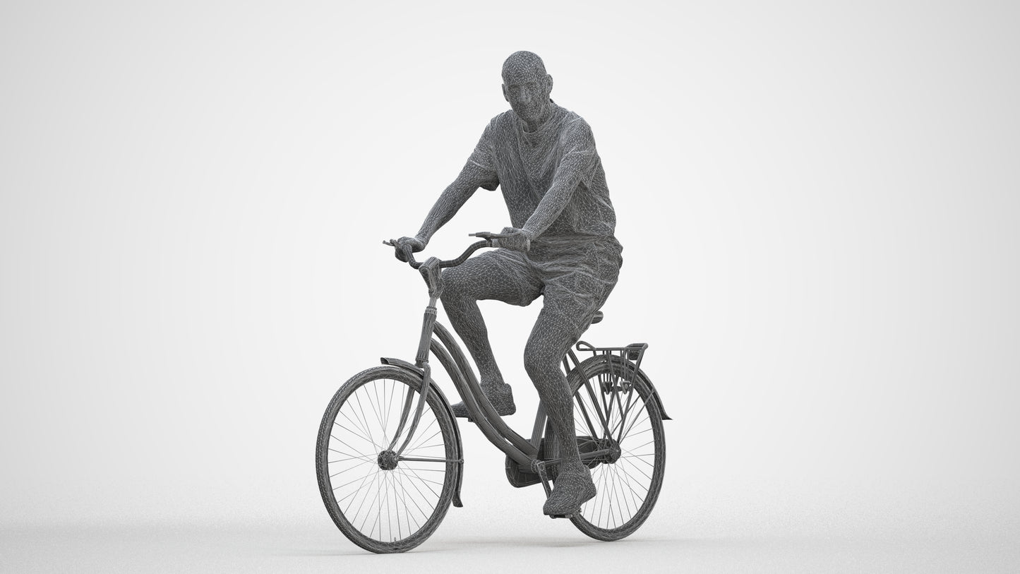 scanned 3D senior man casual cycling, photogrammetry people for Enscape and V-Ray, three-quarter front view render