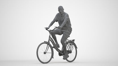 scanned 3D senior man casual cycling, photogrammetry people for Enscape and V-Ray, three-quarter front view render