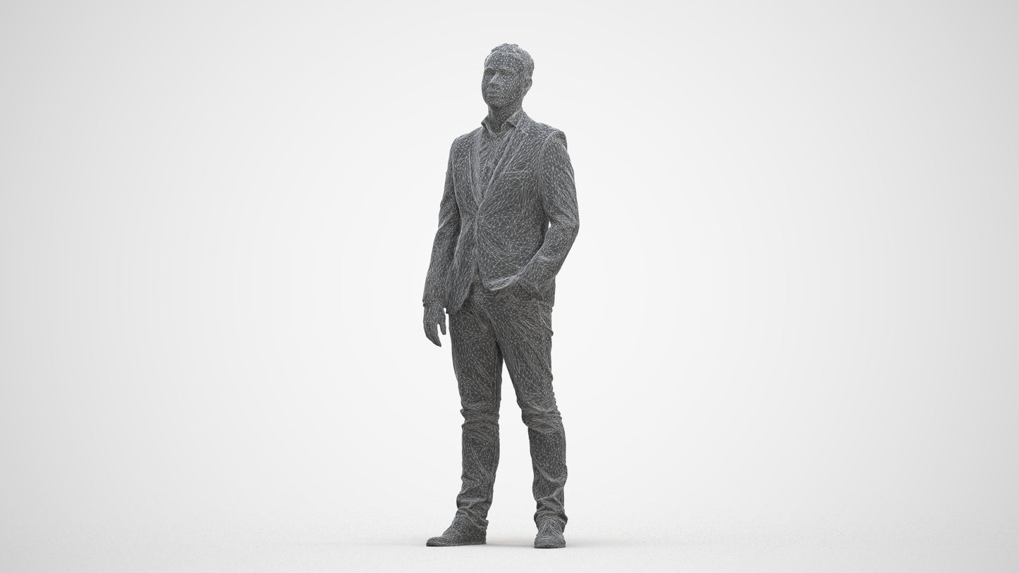 3D people model man business, scanned human for 3ds Max rendering, three-quarter front view render