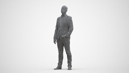 3D people model man business, scanned human for 3ds Max rendering, three-quarter front view render