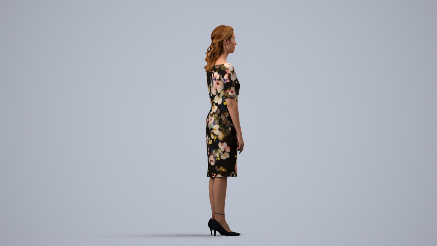 photogrammetry 3D woman casual standing, realistic human model archviz FBX, side view render