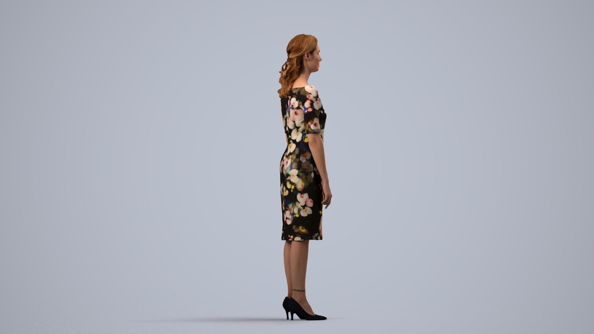 photogrammetry 3D woman casual standing, realistic human model archviz FBX, side view render