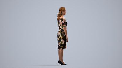 photogrammetry 3D woman casual standing, realistic human model archviz FBX, side view render