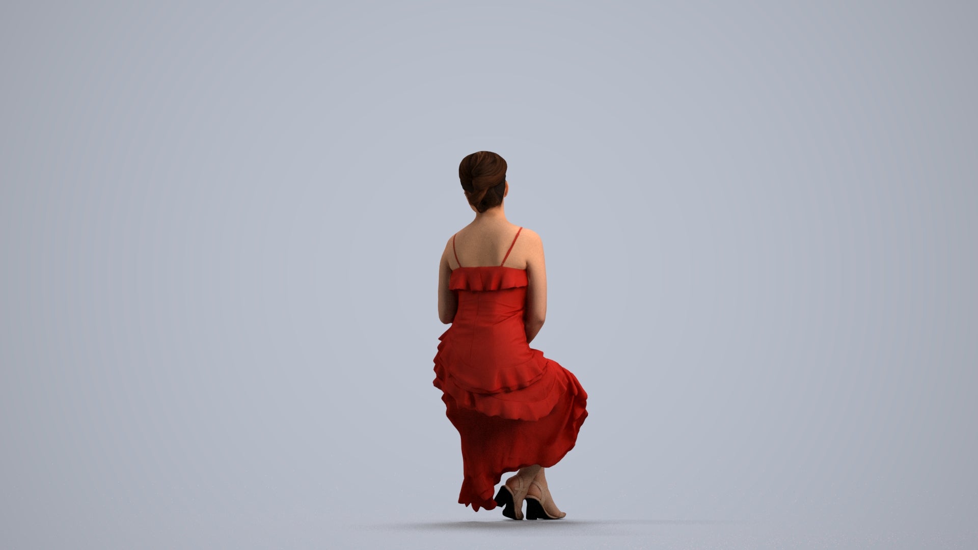 3D human model woman formal formalaffairs, photogrammetry scanned person for archviz, front view render