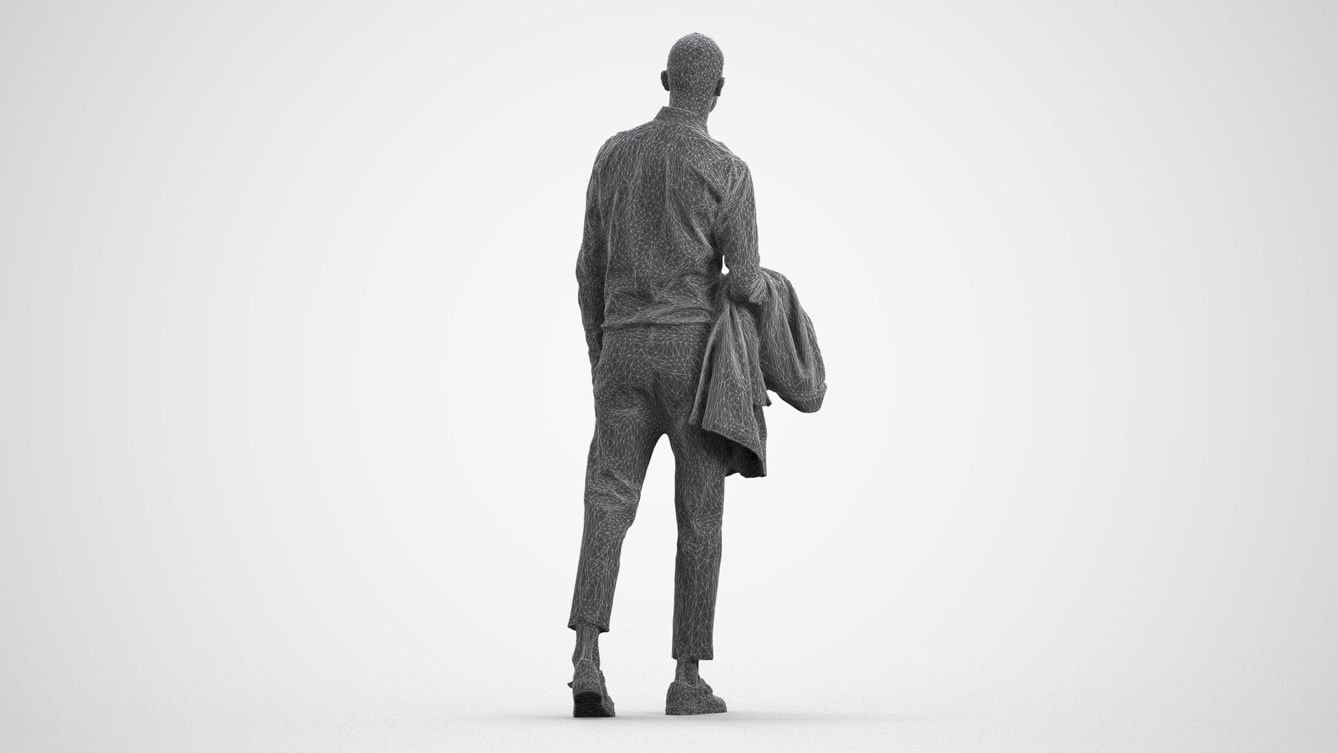 photogrammetry 3D man business walking, realistic human model archviz FBX, wireframe front view