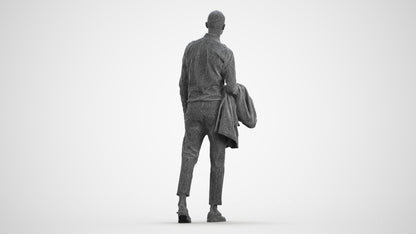 photogrammetry 3D man business walking, realistic human model archviz FBX, wireframe front view