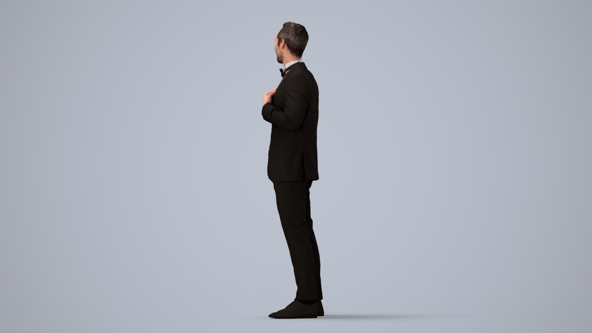 3D human model man formal formalaffairs, photogrammetry scanned person for archviz, three-quarter view render