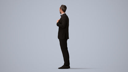3D human model man formal formalaffairs, photogrammetry scanned person for archviz, three-quarter view render
