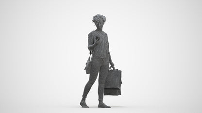 3D human model woman casual standing, photogrammetry scanned person for archviz, three-quarter front view render