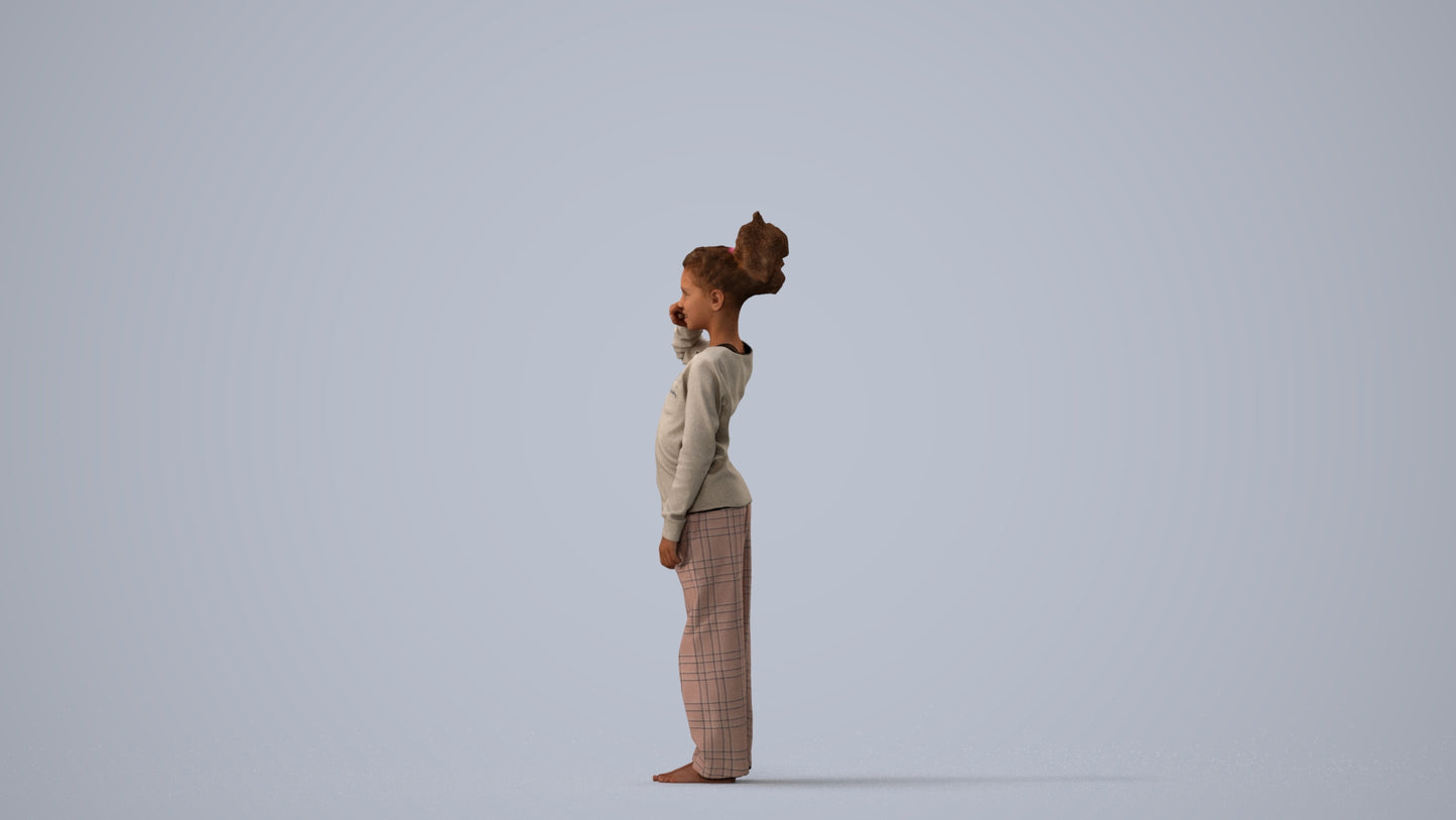 3D people model girl kids, scanned human for 3ds Max rendering, three-quarter view render