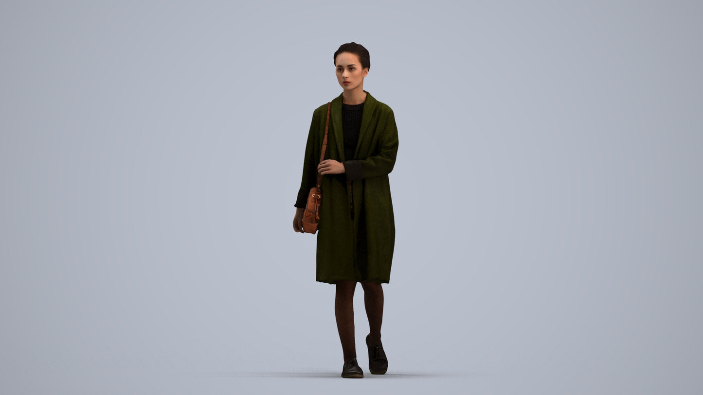 realistic 3D woman casual walking, scanned archviz people for Blender and 3ds Max, standing pose render