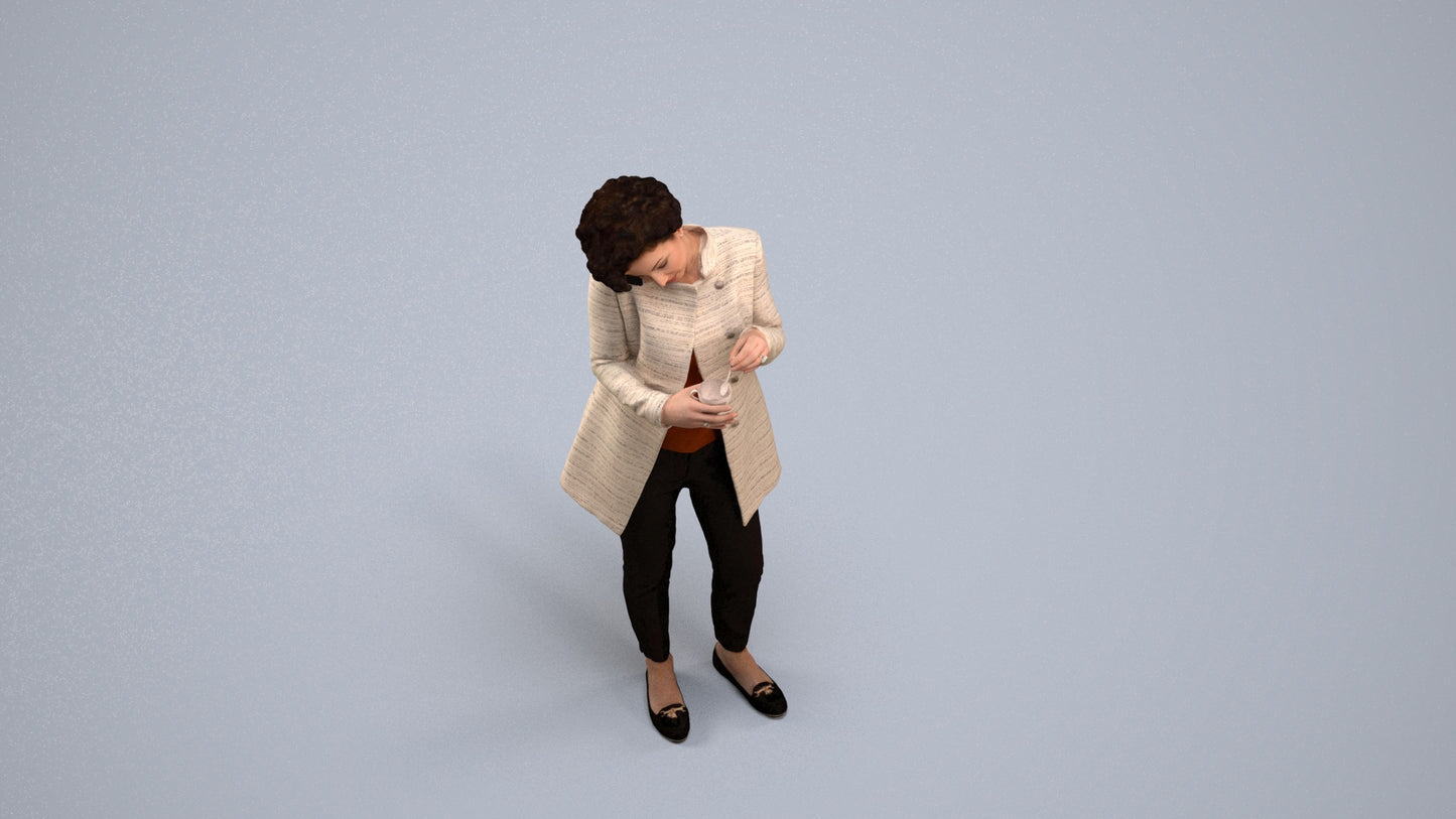 scanned 3D woman business standing, photogrammetry people for Enscape and V-Ray, back view render