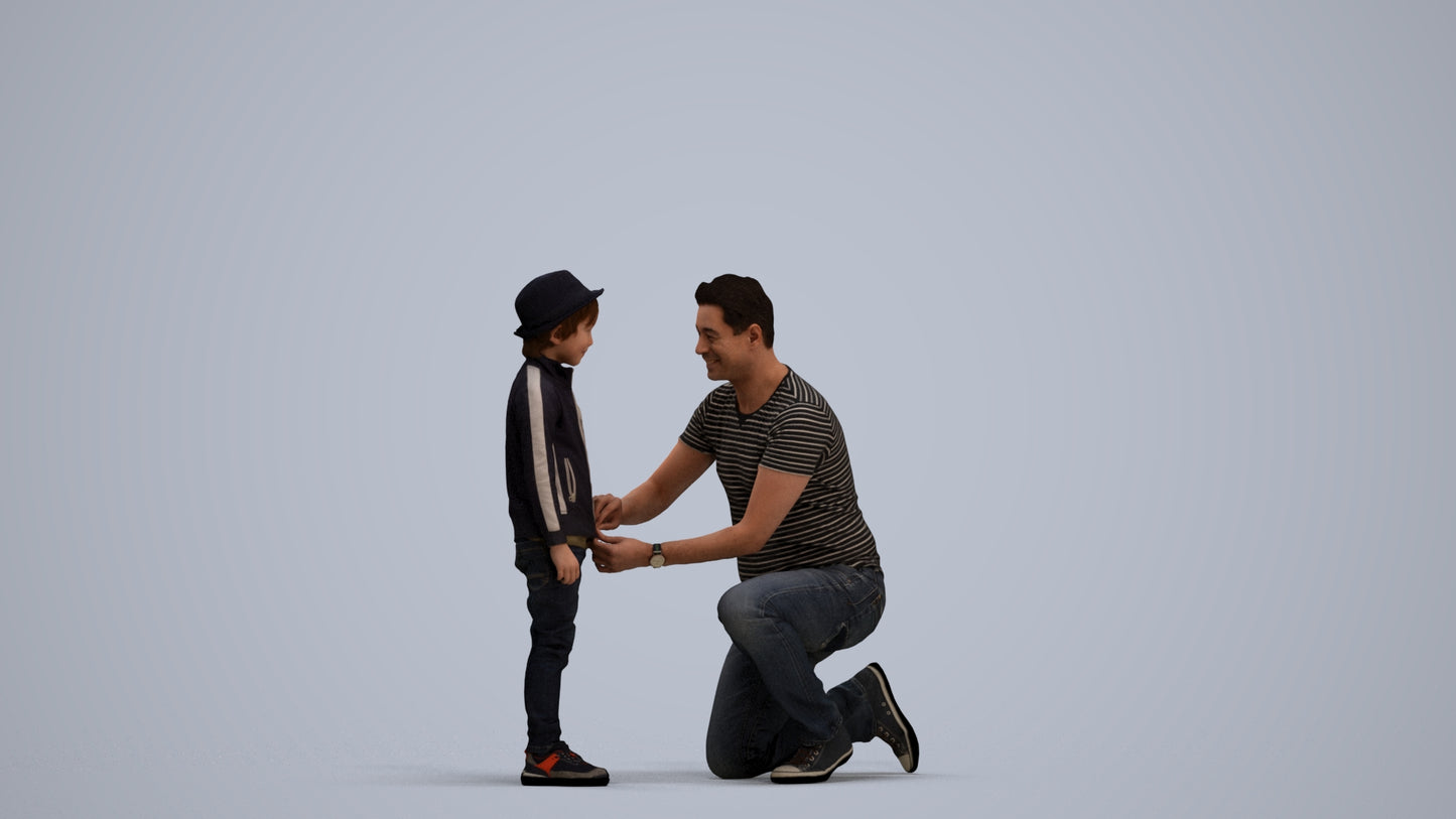 realistic 3D boy casual kids, scanned archviz people for Blender and 3ds Max, standing pose render