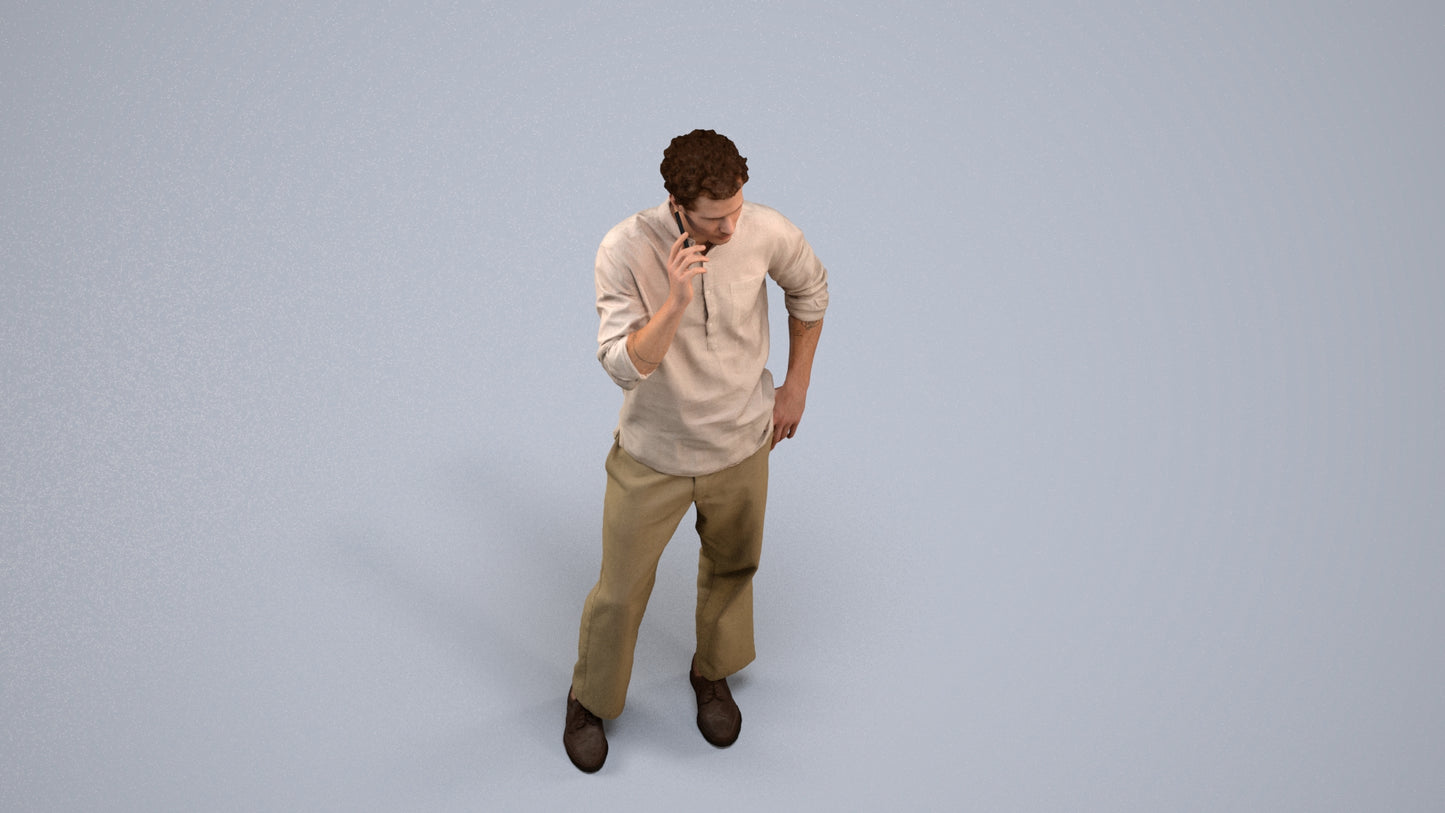 realistic 3D human man casual standing, archviz people FBX OBJ for Blender, back view render