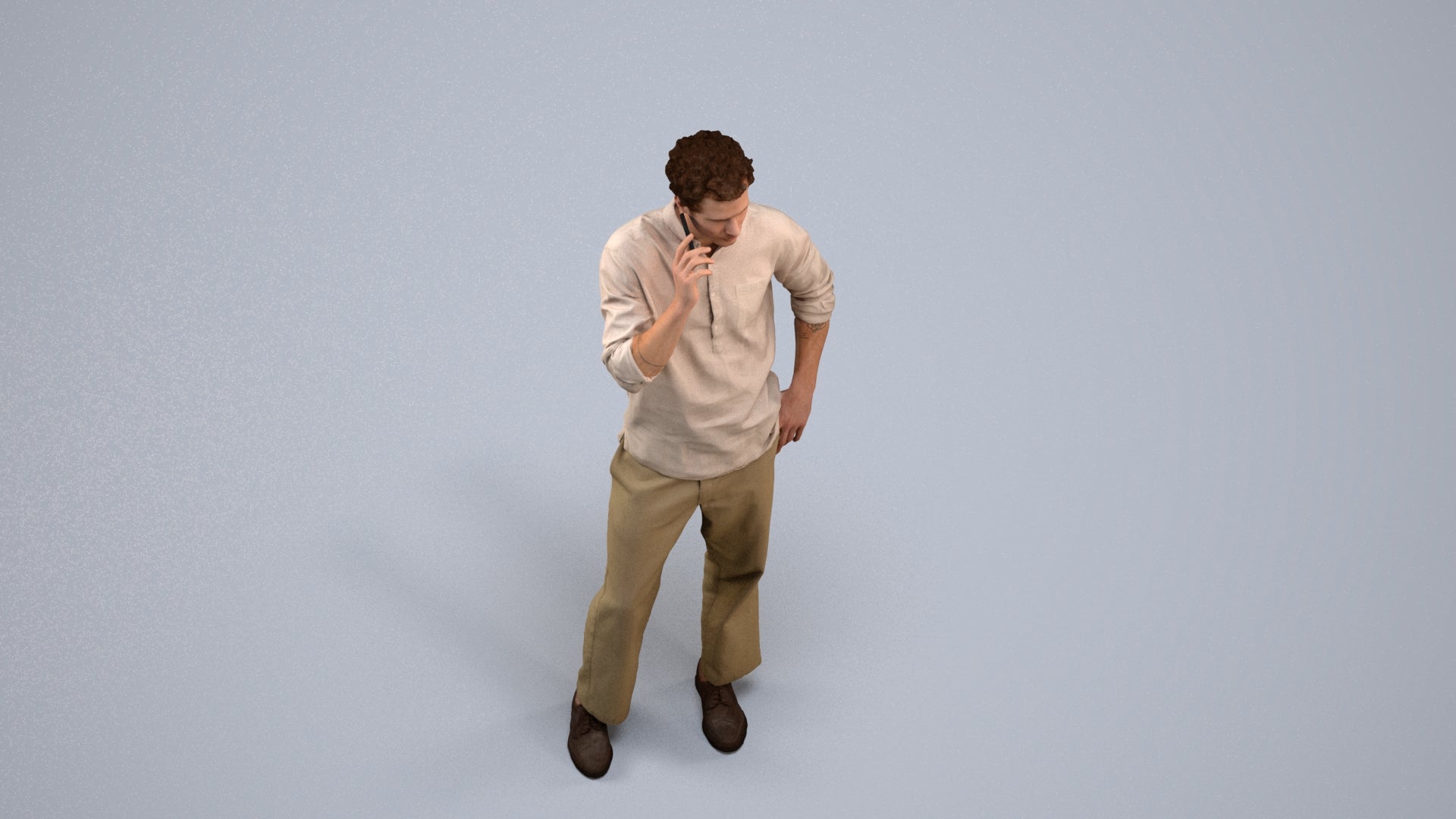 realistic 3D human man casual standing, archviz people FBX OBJ for Blender, back view render