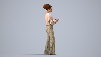 3D human model woman casual standing, photogrammetry scanned person for archviz, side view render