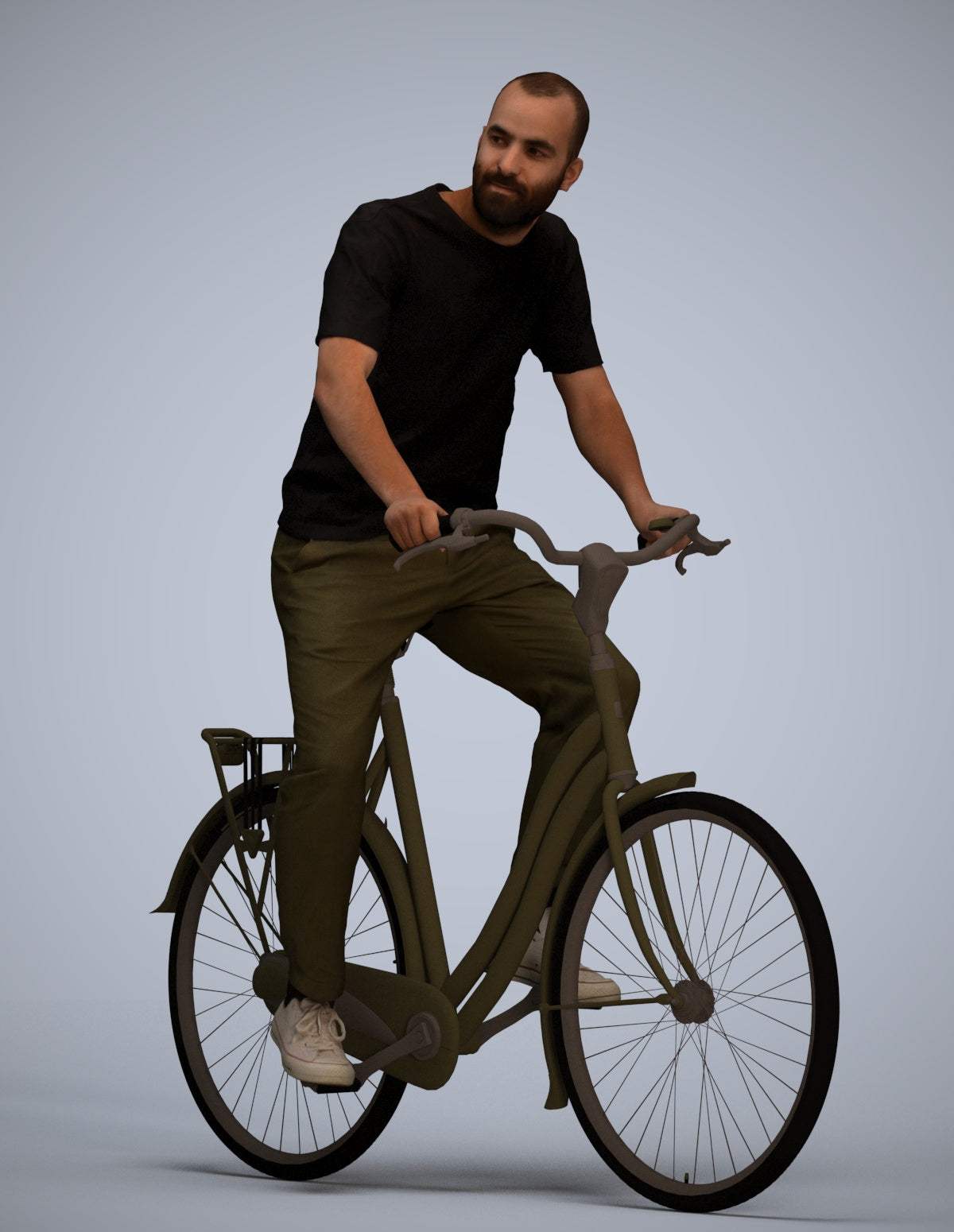 realistic 3D man casual cycling, scanned archviz people for Blender and 3ds Max
