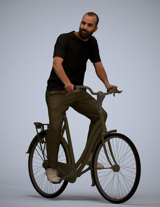 realistic 3D man casual cycling, scanned archviz people for Blender and 3ds Max