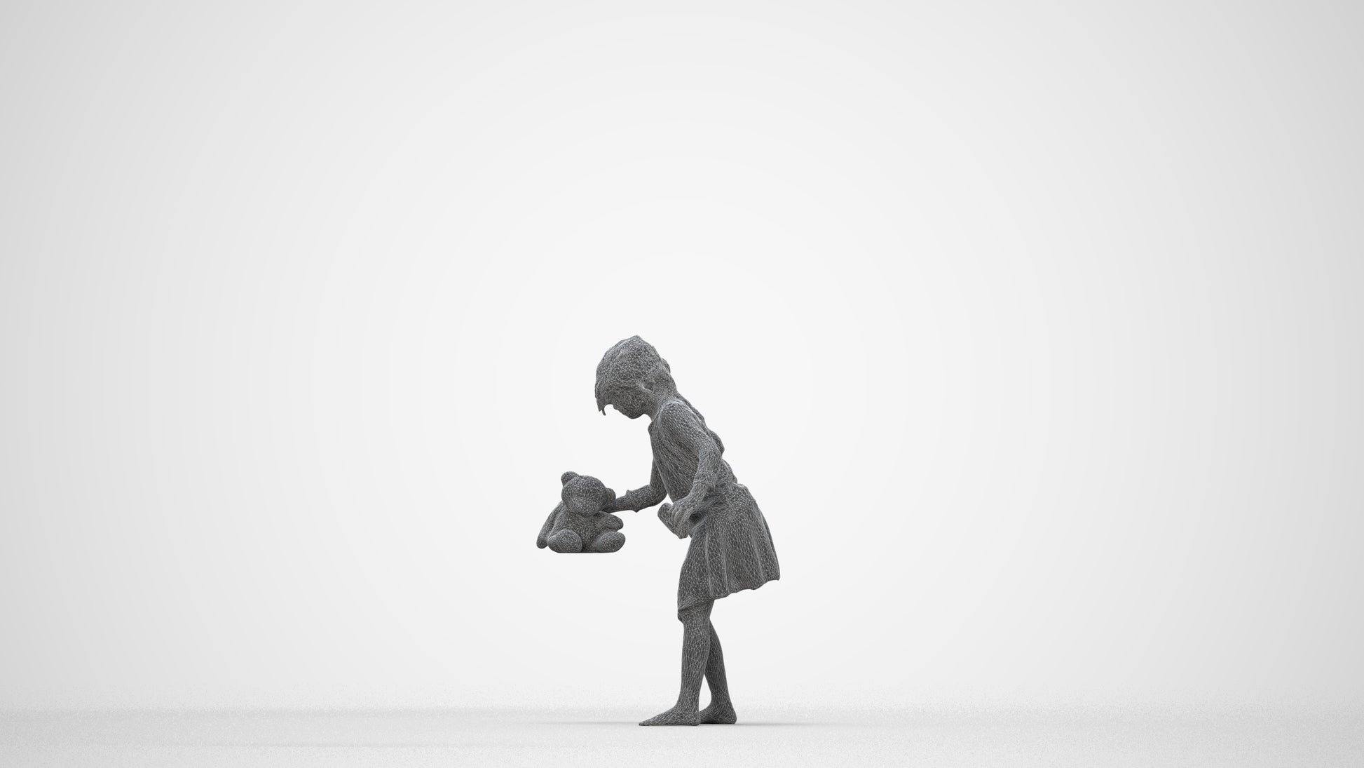 realistic 3D human girl kids, archviz people FBX OBJ for Blender, wireframe back view
