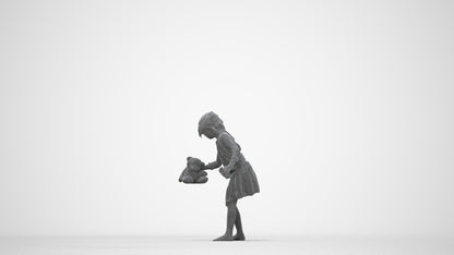 realistic 3D human girl kids, archviz people FBX OBJ for Blender, wireframe back view