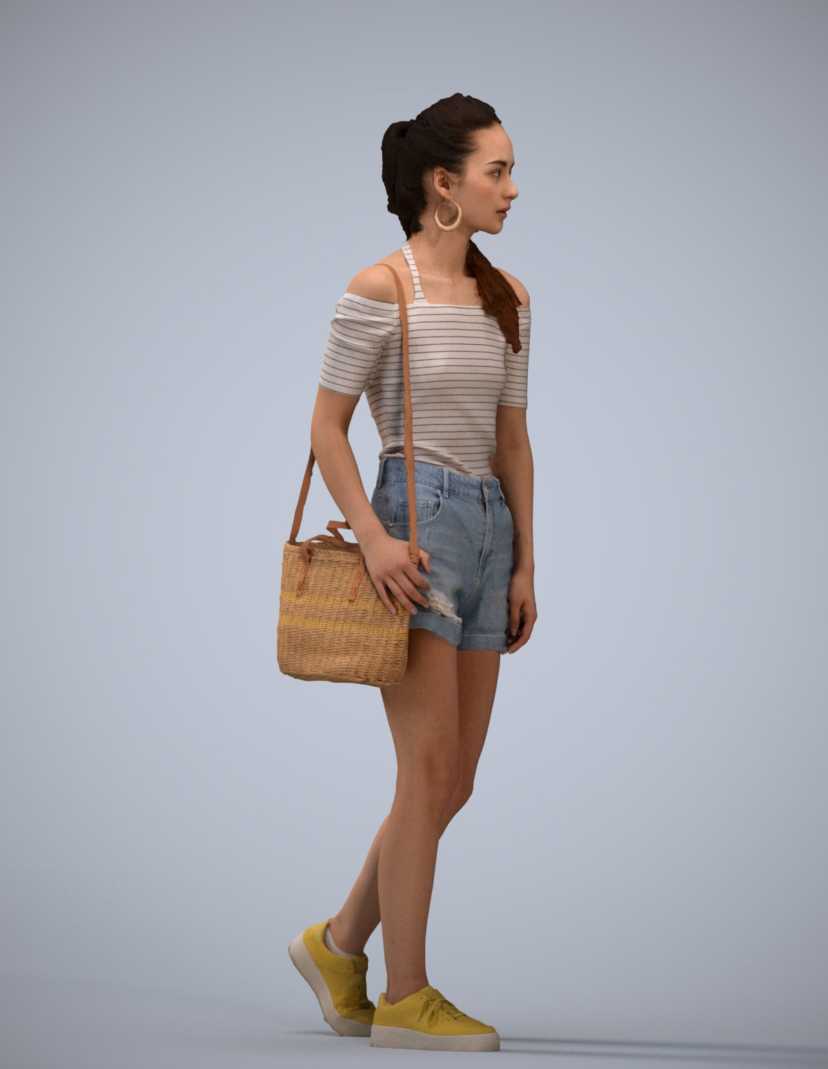 realistic 3D human woman casual walking, archviz people FBX OBJ for Blender