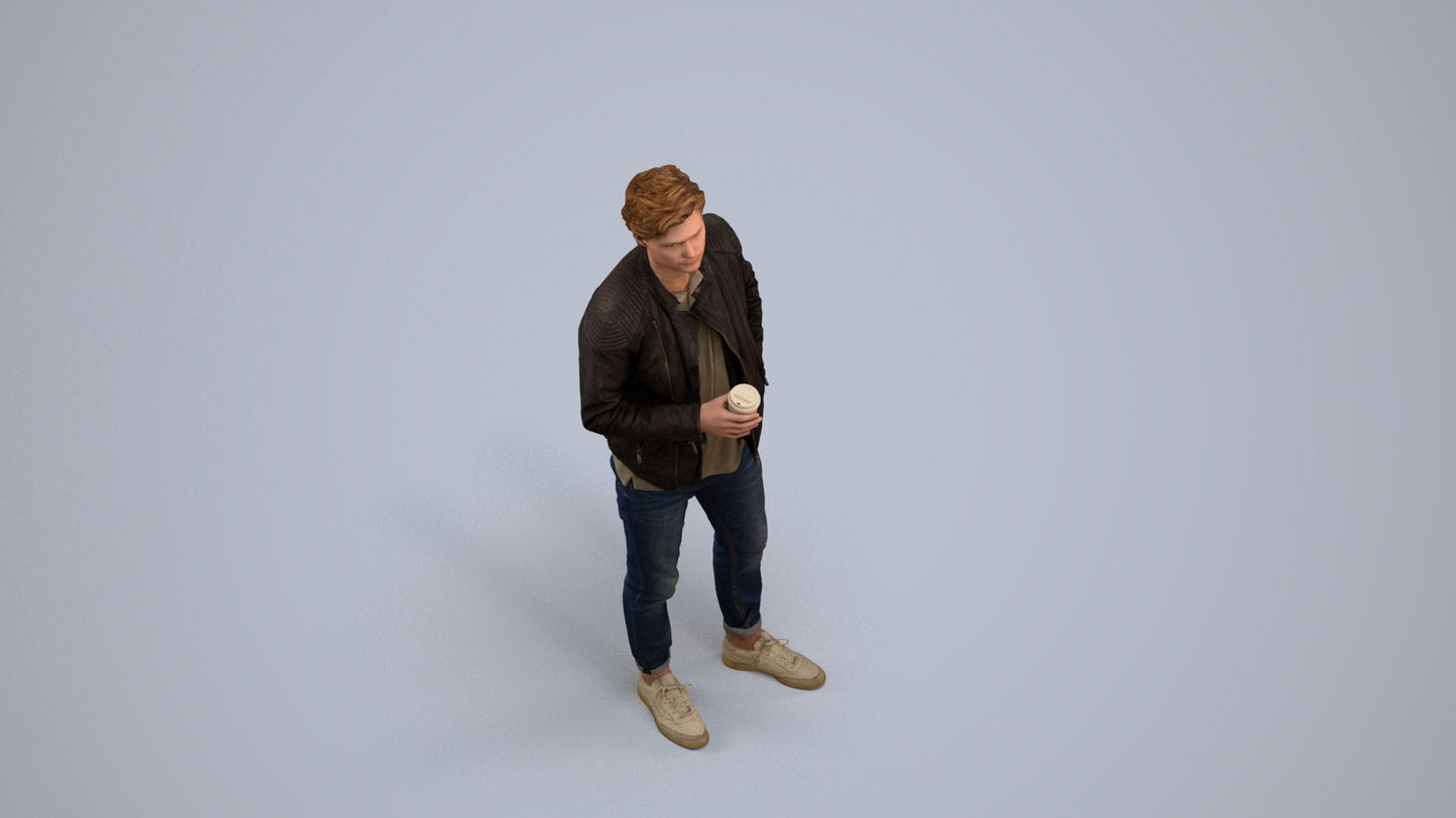 photogrammetry 3D man casual standing, realistic human model archviz FBX, back view render