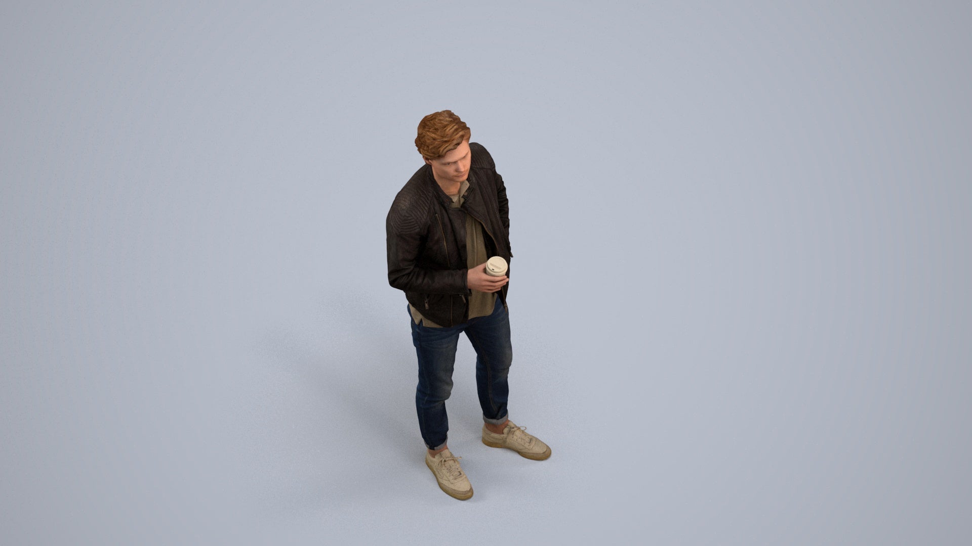 photogrammetry 3D man casual standing, realistic human model archviz FBX, back view render