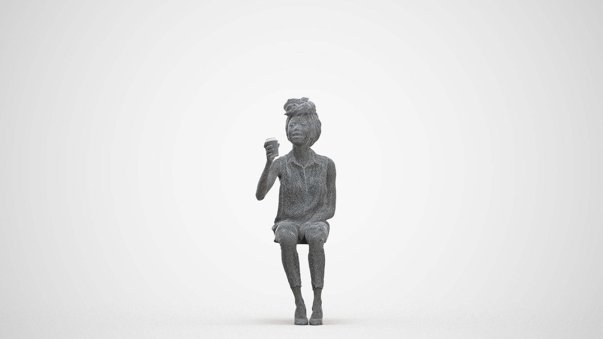 realistic 3D people woman casual sitting, render-ready for V-Ray and Corona, FBX OBJ, three-quarter front view render