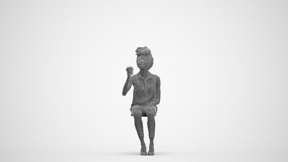 realistic 3D people woman casual sitting, render-ready for V-Ray and Corona, FBX OBJ, three-quarter front view render