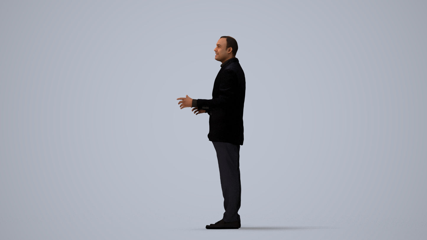 3D scanned man standing formal, photorealistic archviz people for Enscape and SketchUp, three-quarter view render