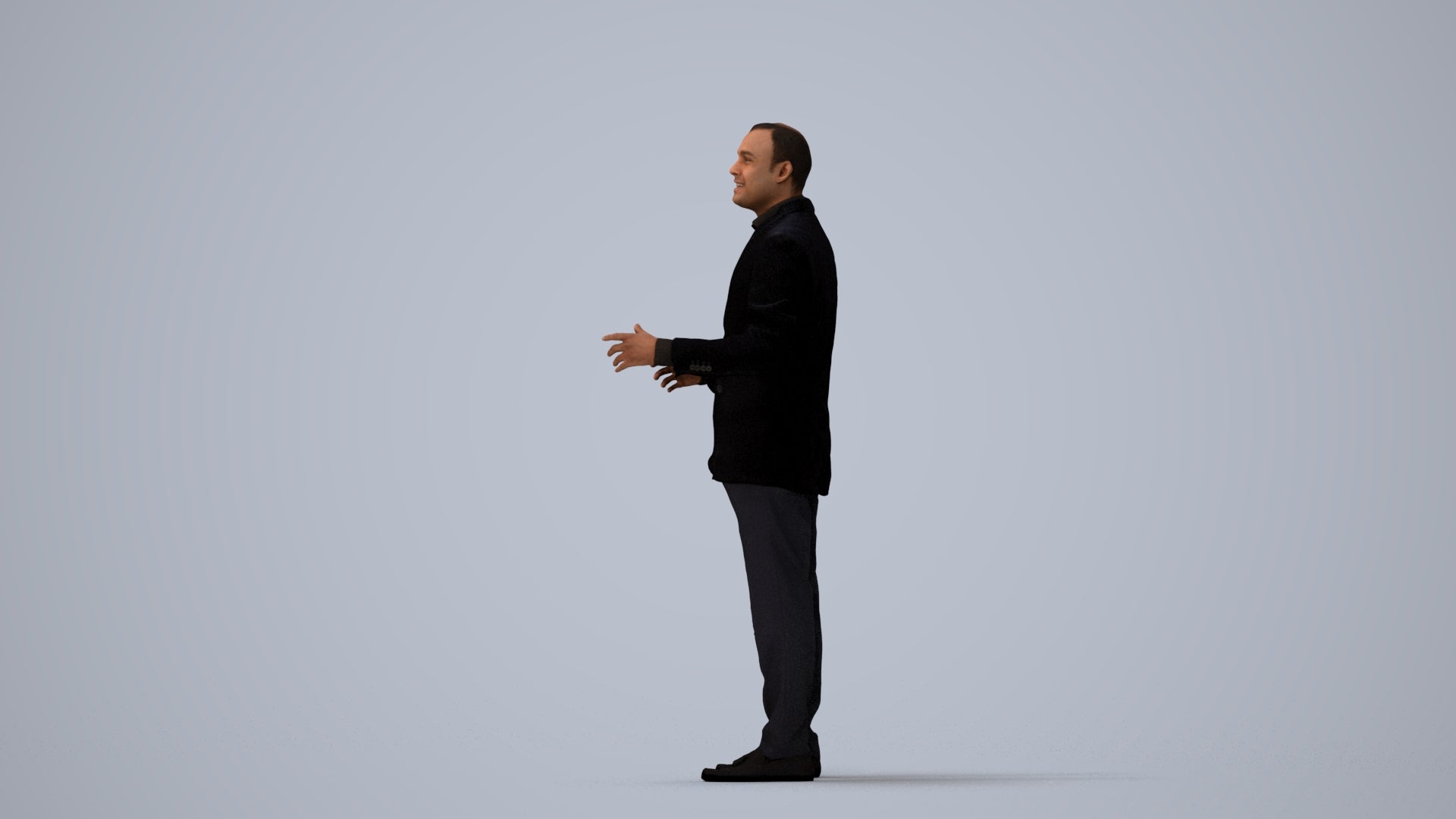 3D scanned man standing formal, photorealistic archviz people for Enscape and SketchUp, three-quarter view render