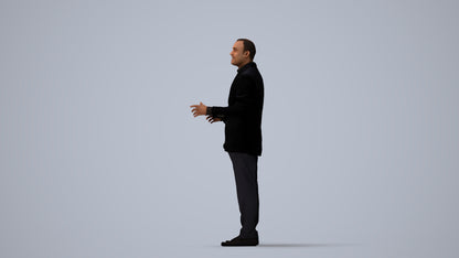 3D scanned man standing formal, photorealistic archviz people for Enscape and SketchUp, three-quarter view render