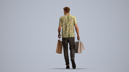 3D human model man casual shopping, photogrammetry scanned person for archviz, front view render