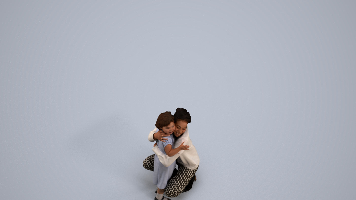 realistic 3D girl casual kids, scanned archviz people for Blender and 3ds Max, back view render