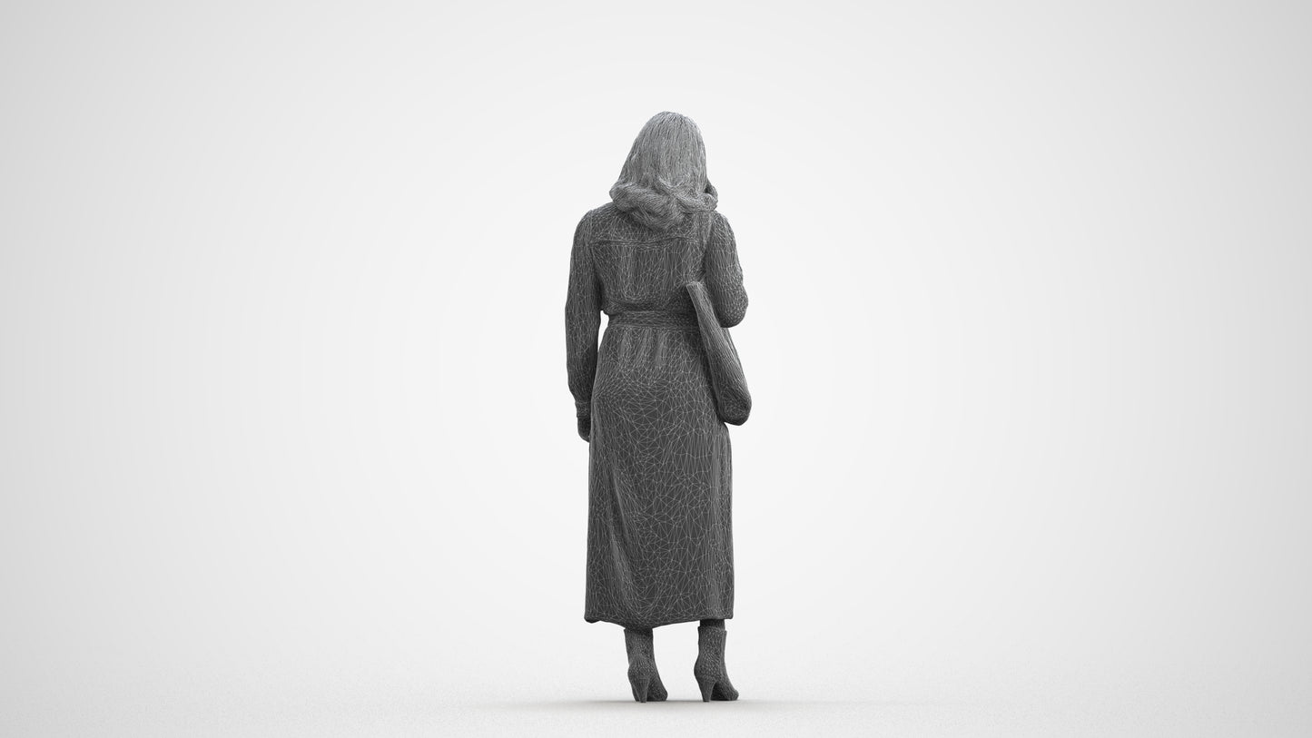 realistic 3D human woman casual standing, archviz people FBX OBJ for Blender, wireframe front view