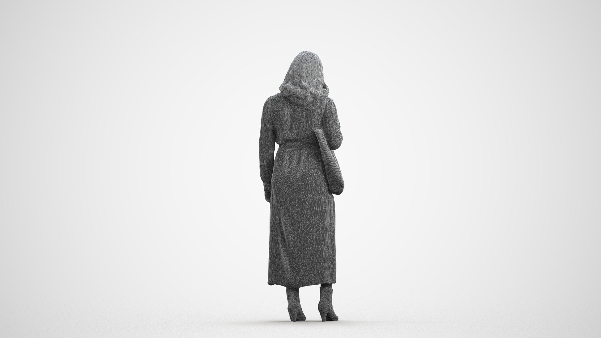 realistic 3D human woman casual standing, archviz people FBX OBJ for Blender, wireframe front view