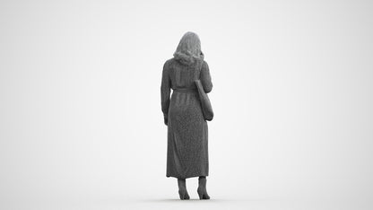 realistic 3D human woman casual standing, archviz people FBX OBJ for Blender, wireframe front view