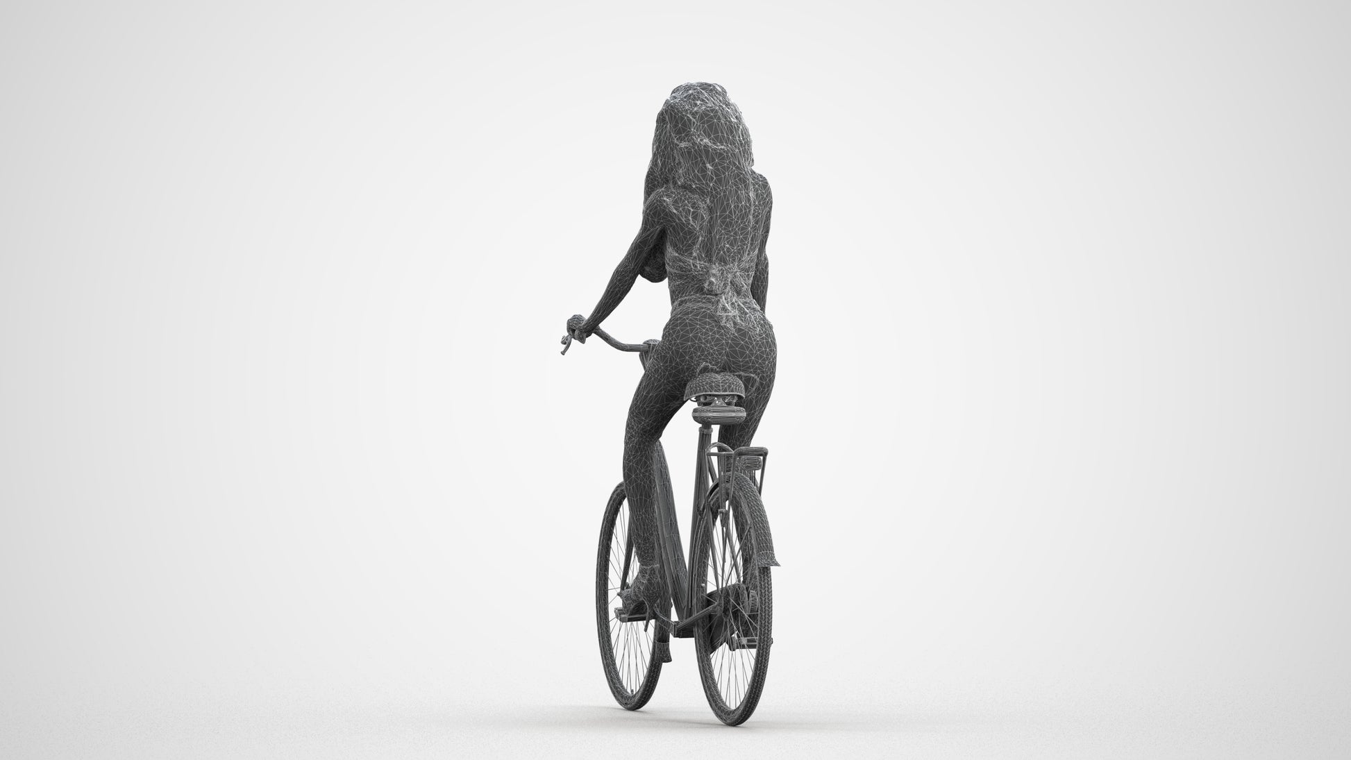 3D scanned woman cycling casual, photorealistic archviz people for Enscape and SketchUp, wireframe front view
