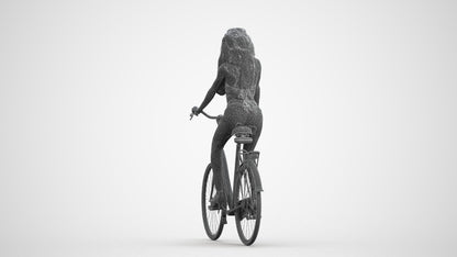 3D scanned woman cycling casual, photorealistic archviz people for Enscape and SketchUp, wireframe front view