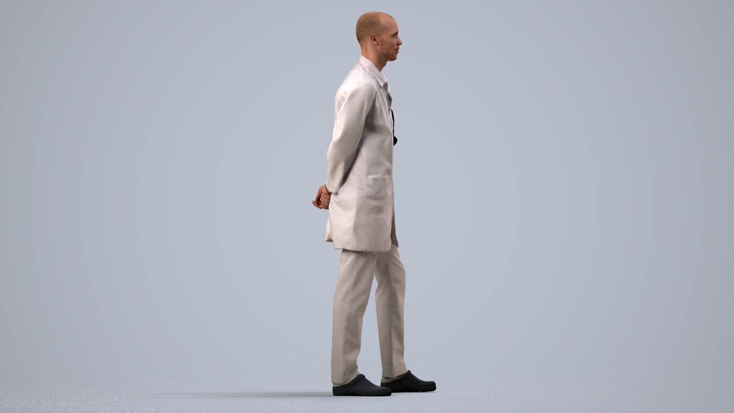 photogrammetry 3D man medical, realistic human model archviz FBX, side view render