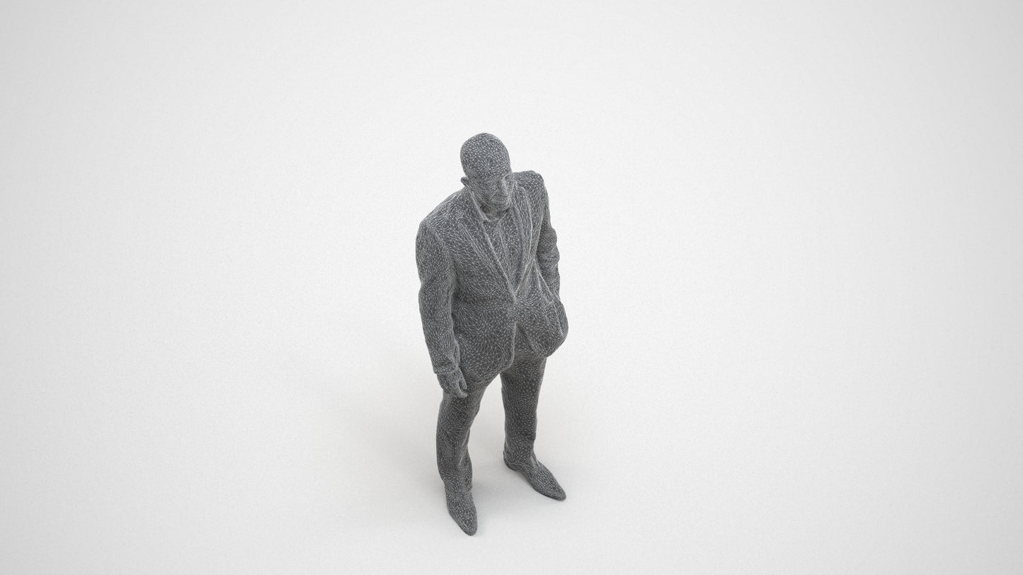 realistic 3D man business, scanned archviz people for Blender and 3ds Max, wireframe three-quarter view