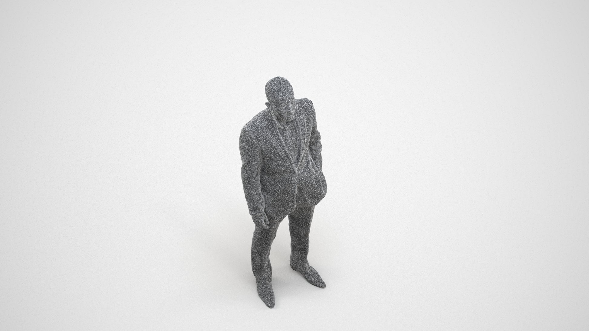 realistic 3D man business, scanned archviz people for Blender and 3ds Max, wireframe three-quarter view