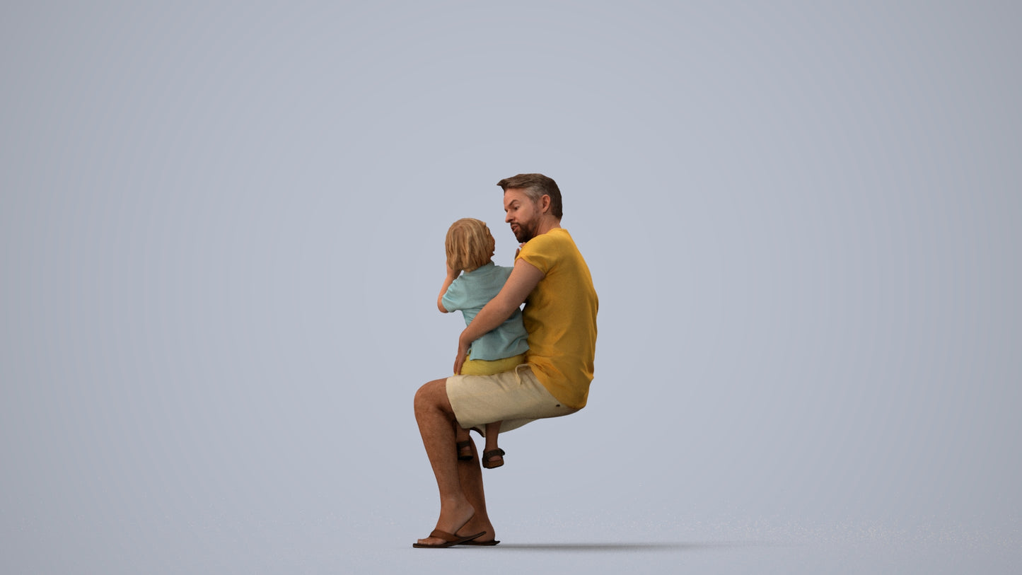 scanned 3D boy casual kids, photogrammetry people for Enscape and V-Ray, three-quarter view render