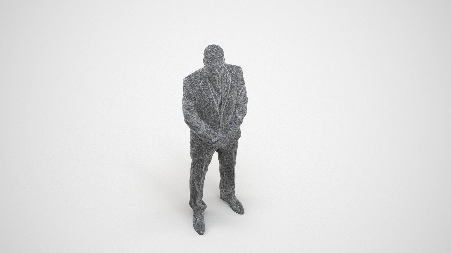 realistic 3D people man business, render-ready for V-Ray and Corona, FBX OBJ, wireframe three-quarter view
