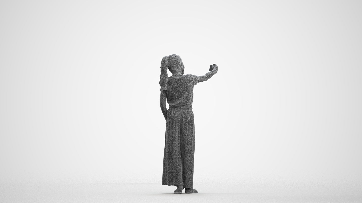 photogrammetry 3D girl casual kids, realistic human model archviz FBX, wireframe front view