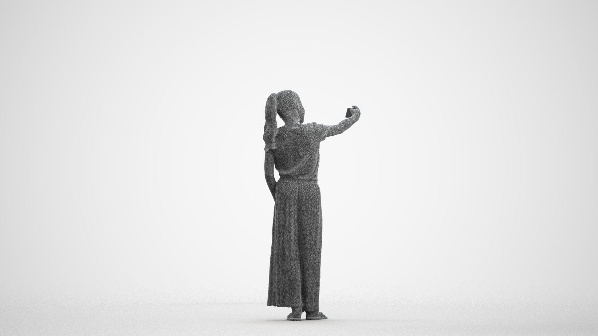 photogrammetry 3D girl casual kids, realistic human model archviz FBX, wireframe front view